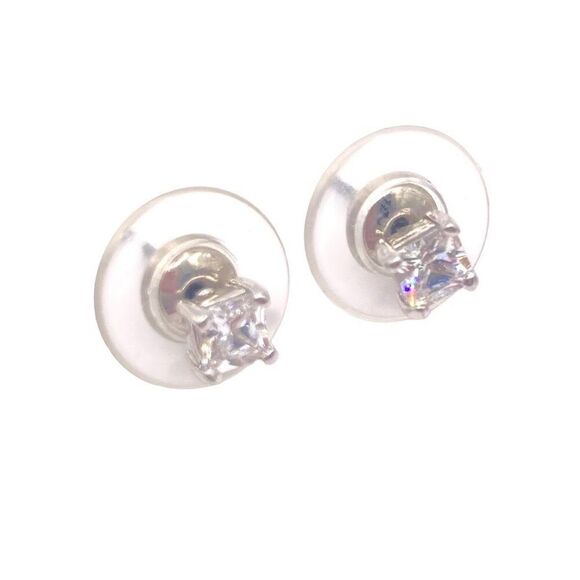 Silver lever back stud cubic zirconia earrings - Picture 3 of 4